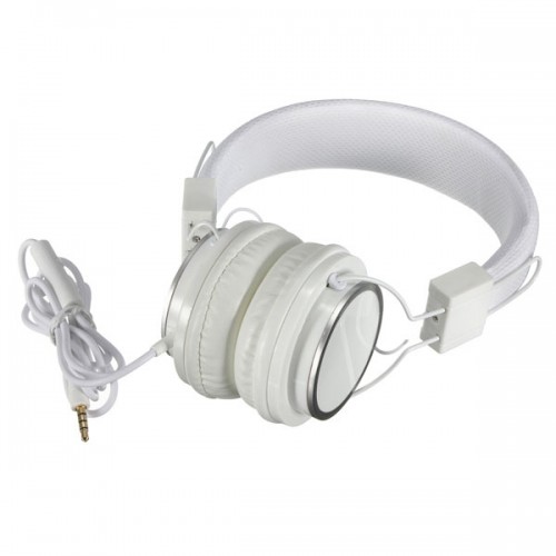 White Adjustable Over-Ear Headphone 3.5mm with Mic